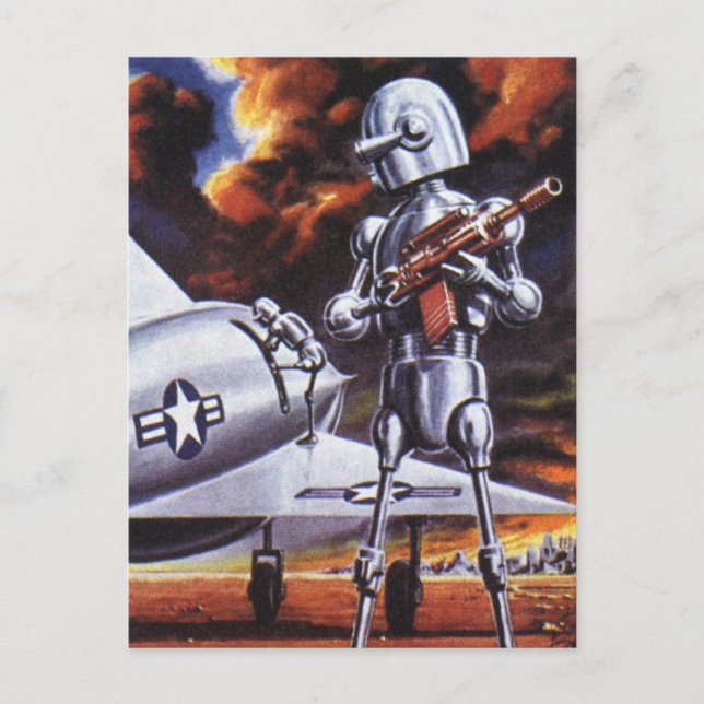 Soldaten der Vintagen Science Fiction Postkarte (Vorderseite)
