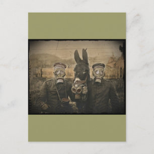 Soldaten Esel und Gasmasken Postkarte
