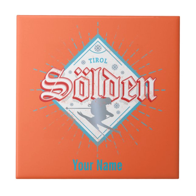 Solden Tirol Retro Skier Vintager Skiurlaub Fliese (Vorderseite)