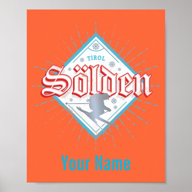 Solden Tirol Retro Skier Vintager Skiurlaub Poster (Vorne)