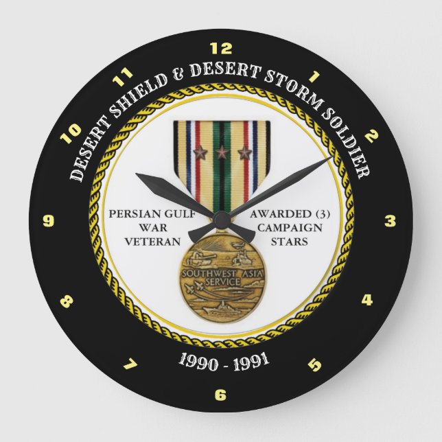 SOLDIER 3 STERNE / DESERT SHIELD & STORM GROßE WANDUHR (Vorderseite)