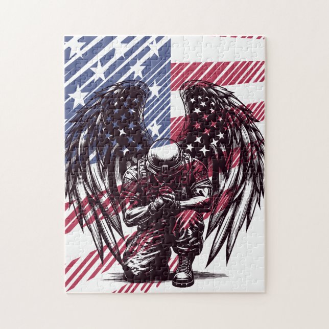 Soldier Angel Praying American USA Flag Art Puzzle (Vertikal)