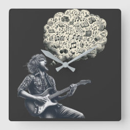 Solfeggio explodierender Gitarrenspieler Quadratische Wanduhr