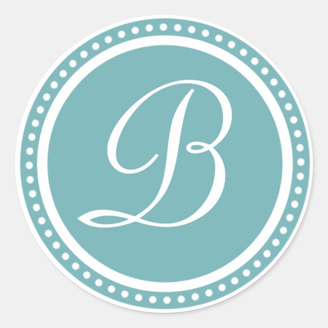Solid Aqua Blue Dot Monogram Initial Sticker (Vorderseite)