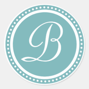 Solid Aqua Blue Dot Monogram Initial Sticker