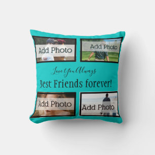 Solid aquamarin Blue Best friends Foto Kissen