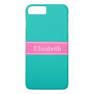 Solid Aquamarin, Hot-Pink #2 Multibbon-Name iPhone 8 Plus/7 Plus Hülle