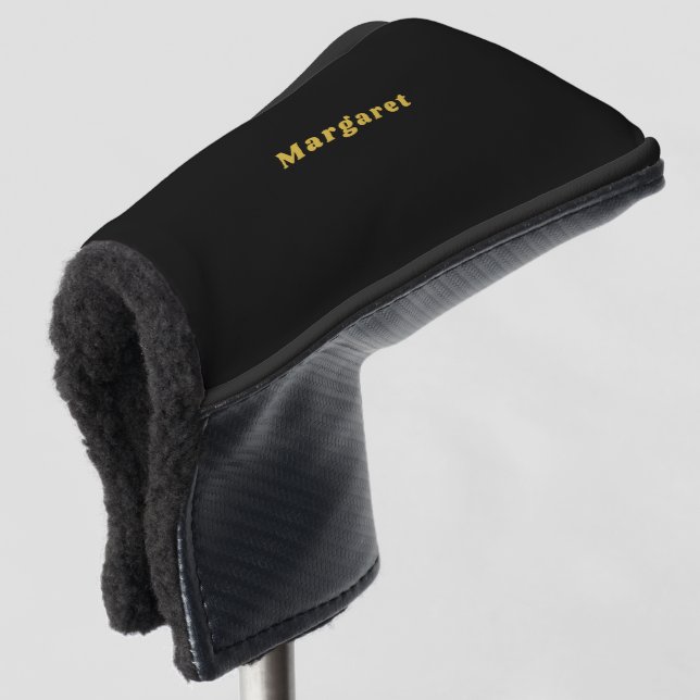 Solid Black Golf Putter Abdeckung mit Ihrem Namen  Headcover (3/4 Vorderseite)