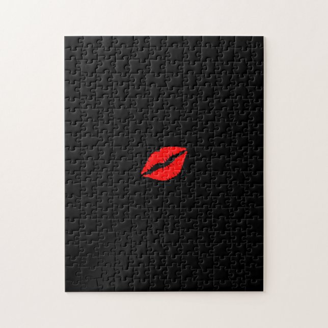 Solid Black Red Lips Lipstick Kiss schwierig Puzzle (Vertikal)