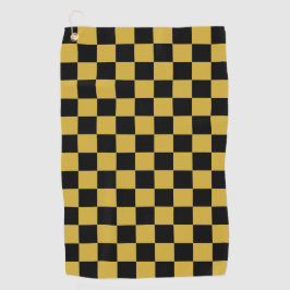 Solid Black with Metallic Gold Square Pattern Golfhandtuch