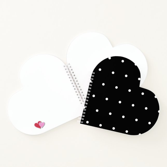 Solid Black with White Dot Style Heart Shaped Notizbuch (Innenseite)