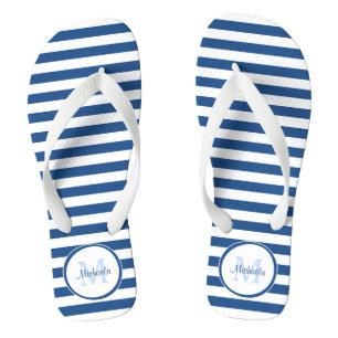 Solid blaue Streifen mit schick Monogramm und Name Flip Flops