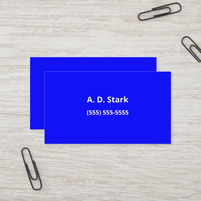 Solid Bright Blue Minimalistisch Business Cards Visitenkarte (Vorderseite/Rückseite Beispiel)