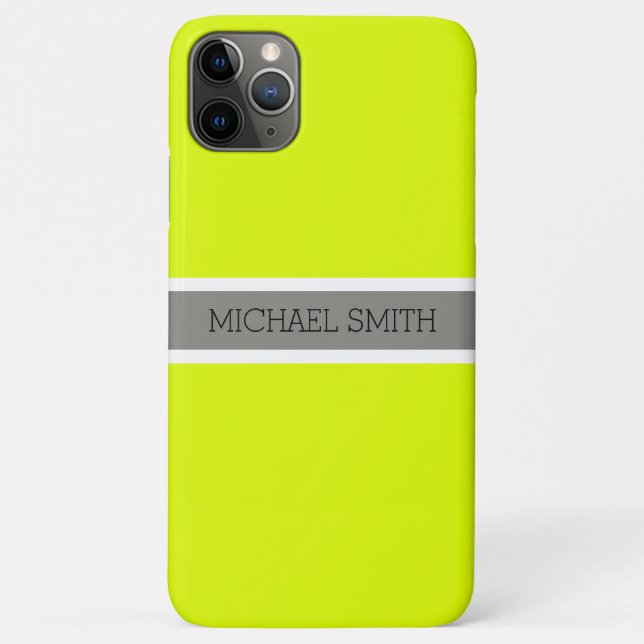 Solid Chartreuse Modern Gray Ribbon Eleganter Name Case-Mate iPhone Hülle (Rückseite)
