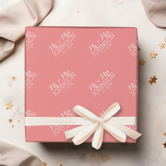 Solid Color Coral Peach - Mr. & Mrs. Gastgeschenke Geschenkpapier