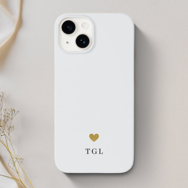 Solid Color Gold Heart Monogram Light Gray Case-Mate iPhone Hülle (Von Creator hochgeladen)