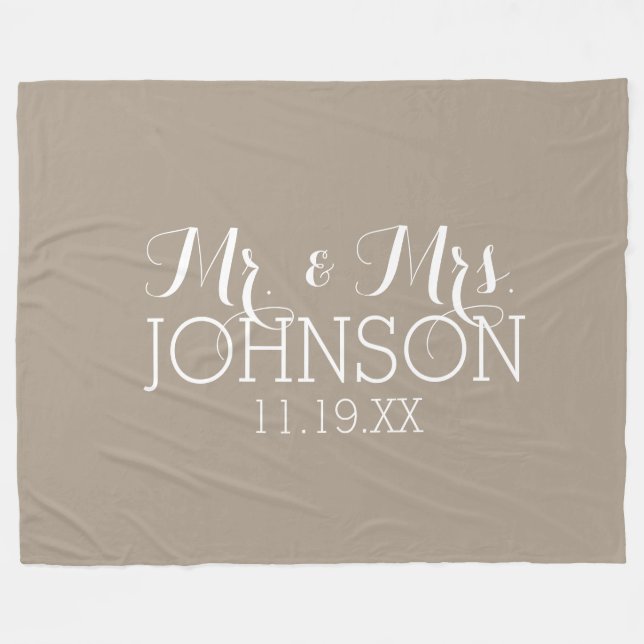 Solid Color Linen Beige - Mr. & Mrs. Gastgeschenke Fleecedecke (Vorderseite (Horizontal))