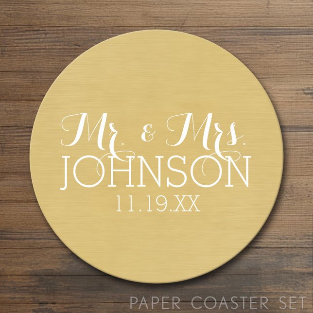 Solid Color Mr. & Mrs. Wedding oder Anniversary Ge Runder Pappuntersetzer (Custom Coaster)