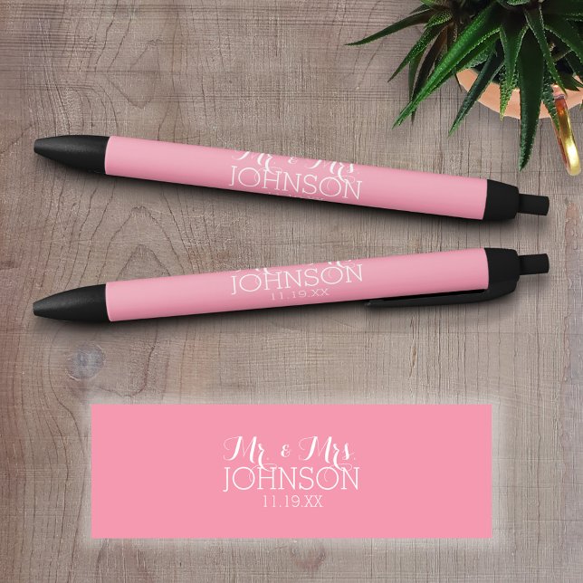 Solid Color Pastel Pink - Mr. & Mrs. Gastgeschenke Kugelschreiber (Personalized writing pens)