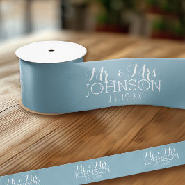 Solid Color Robin Egg Blue Mr. & Mrs. Gastgeschenk Satinband