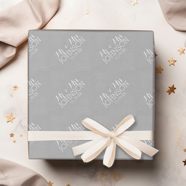 Solid Color Silver - Mr. & Mrs. Gastgeschenke Hoch Geschenkpapier (Personalized Wedding Anniversary Wrapping Paper)