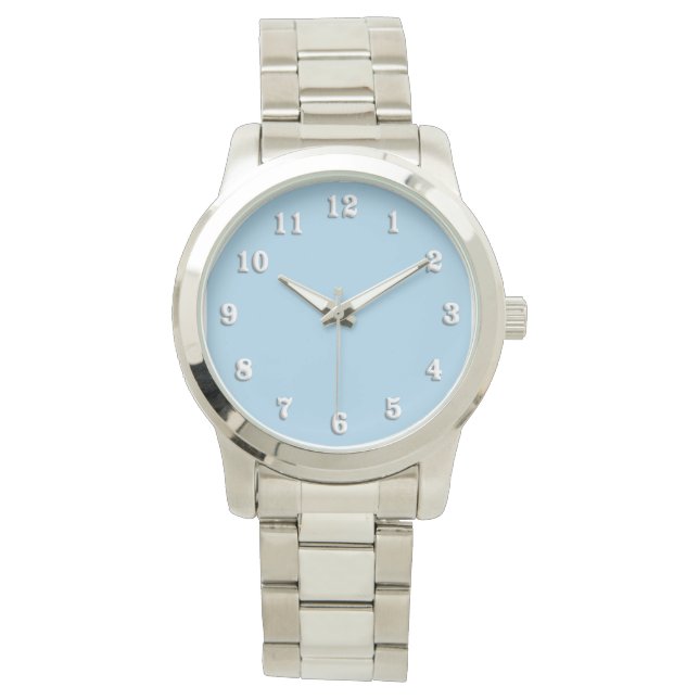 Solid Cornflower Blue White Numbers Armbanduhr (Vorderseite)