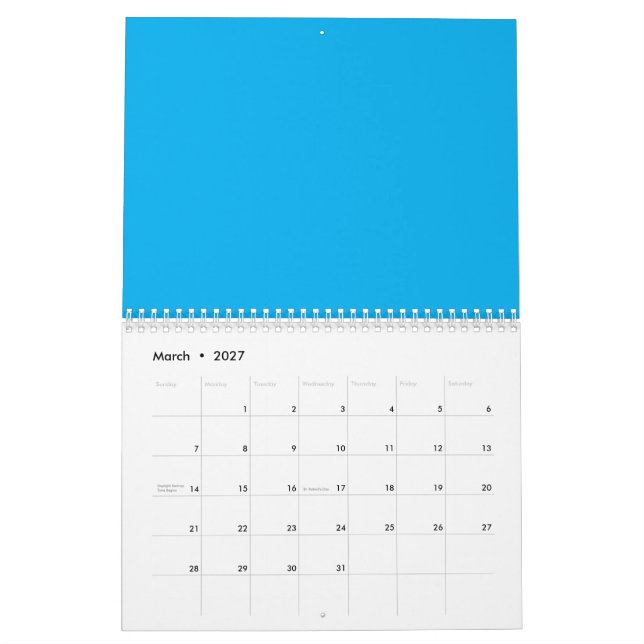 Solid Cyan Blue Background | Summer Minimal Style Kalender (Mär 2027)