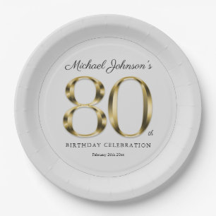 Solid Gold 80. Achtzigste Text Light Gray Elegant Pappteller