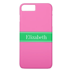 Solid Hot Pink #2 Emerald Green Rbn Name Monogram Case-Mate iPhone Hülle