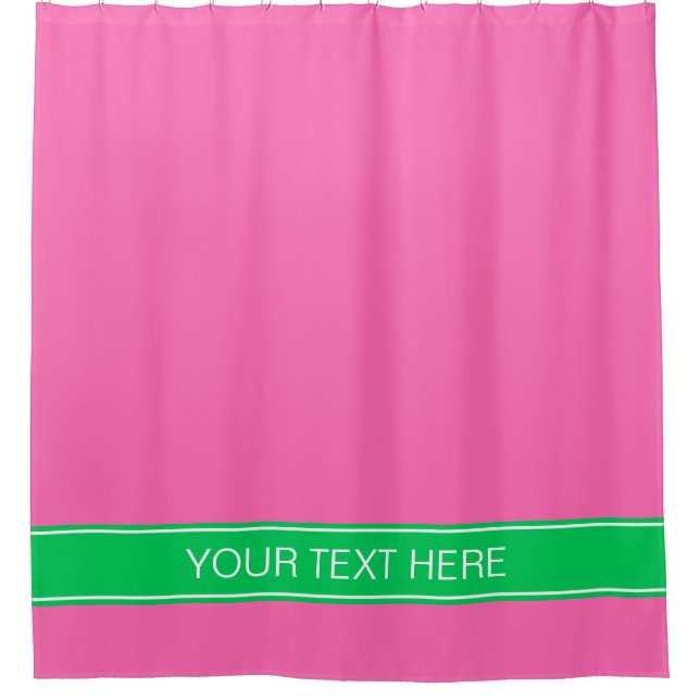 Solid Hot Pink #2 Emerald Green Rbn Name Monogram Duschvorhang (Vorderseite)