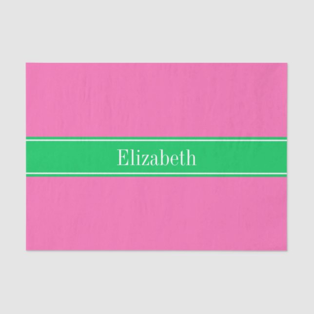 Solid Hot Pink #2 Emerald Green Rbn Name Monogram Seidenpapier (Vorderseite)
