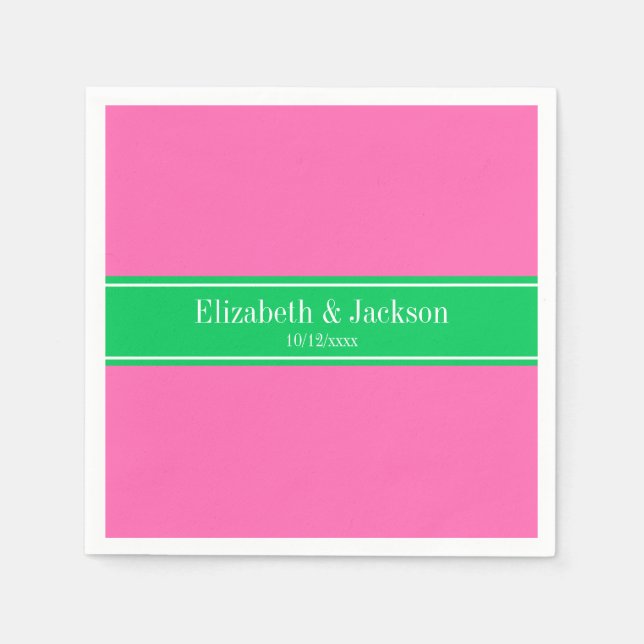 Solid Hot Pink #2 Emerald Green Rbn Name Monogram Serviette (Vorderseite)