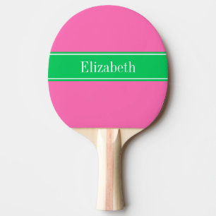 Solid Hot Pink #2 Emerald Green Rbn Name Monogram Tischtennis Schläger