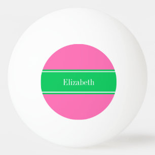 Solid Hot Pink #2 Emerald Green Rbn Name Monogram Tischtennisball