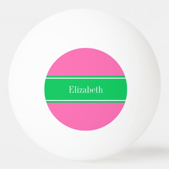 Solid Hot Pink #2 Emerald Green Rbn Name Monogram Tischtennisball (Vorderseite)