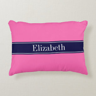 Solid Hot Pink #2 Ribbon Navy Blue Name Monogram Zierkissen