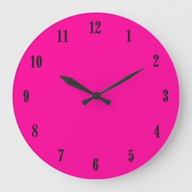 Solid Hot Pink Black Numbers Große Wanduhr (Vorderseite)