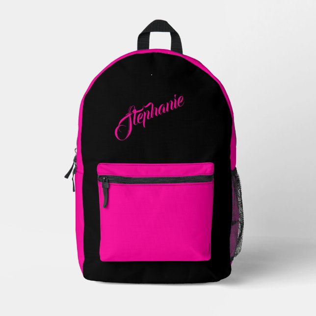 Solid Hot Pink mit Name Bedruckter Rucksack (Vorderseite)