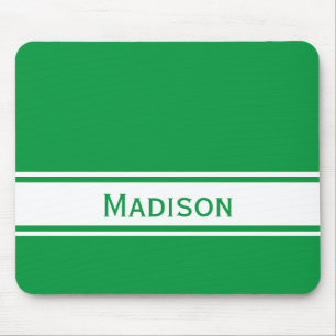 Solid Kelly Green White Stripes Moderner Name Mousepad