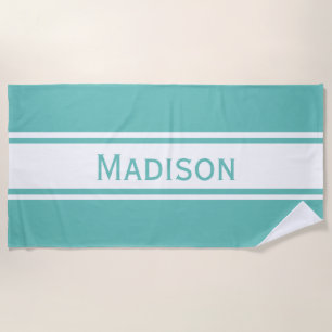 Solid Light Aquamarin White Stripes Moderner Name Strandtuch