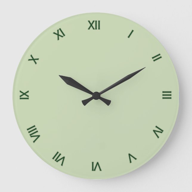 Solid Light Green Roman Numerals Große Wanduhr (Vorderseite)