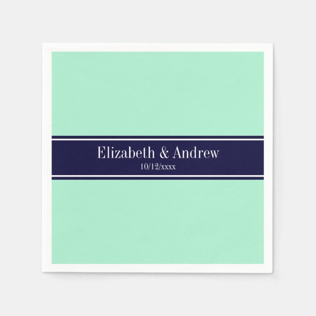 Solid Light Mint, Navy Blue Ribbon Name Monogram Serviette (Vorderseite)