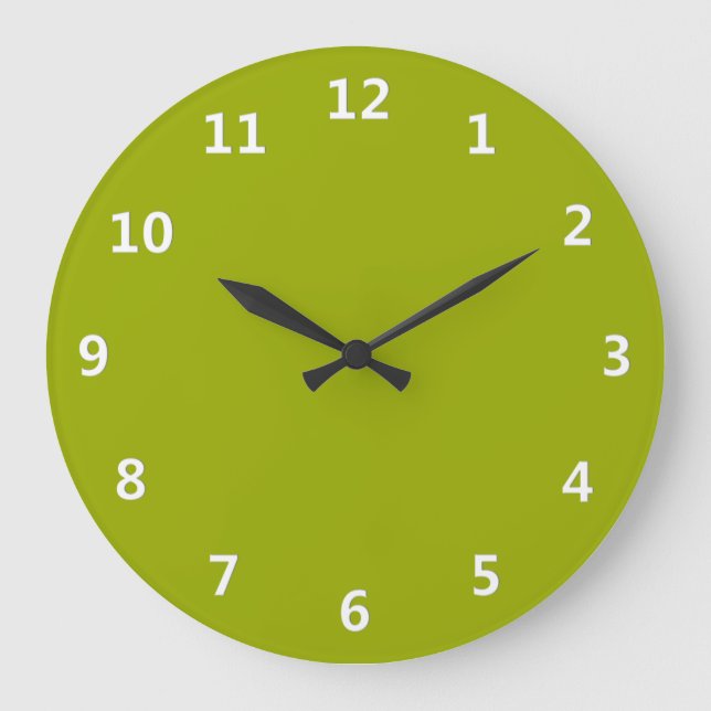 Solid Limeade Green with White Numbers Wall Clock Große Wanduhr (Vorderseite)