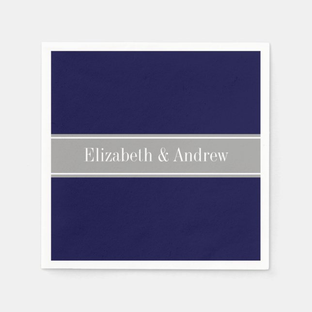 Solid Navy Blau, Dunkelgrau-Multiband-Name Serviette (Vorderseite)