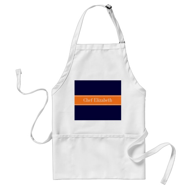 Solid Navy Blau, Pumpkin Ribbon Name Monogram Schürze (Vorne)