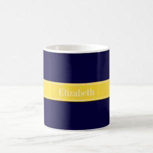 Solid Navy Blue, Ananas Ribbon Name Monogram Tasse