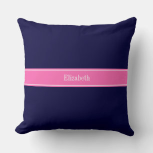 Solid Navy Blue Hot Pink #2 Multiband Name Monogra Kissen