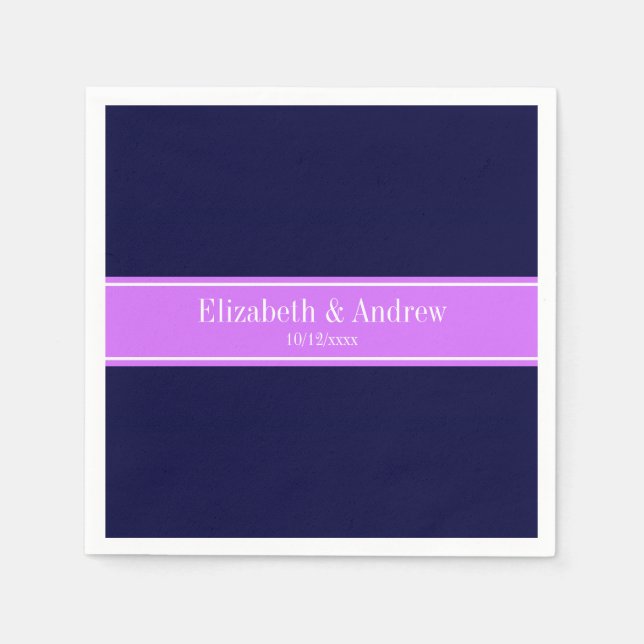 Solid Navy Blue, Lilac Ribbon Name Monogram Serviette (Vorderseite)