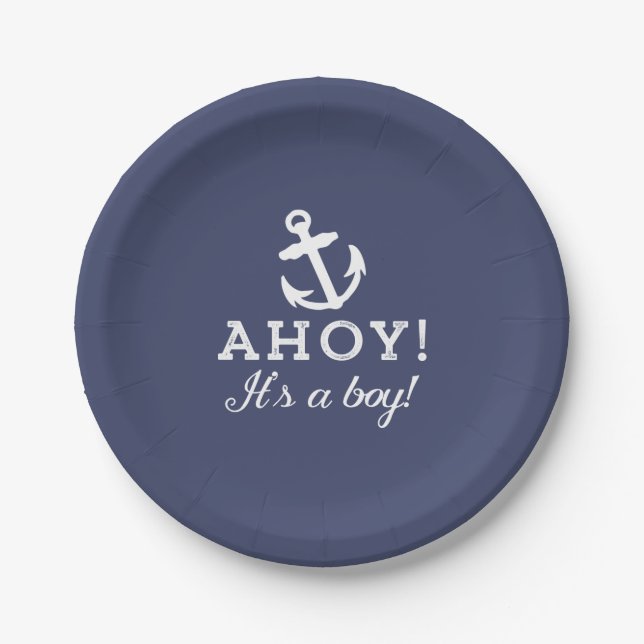 Solid Navy Blue Nautical Baby Shower Paper Teller (Vorderseite)