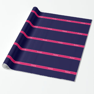 Solid Navy Blue, Raspberry Ribbon Name Monogram Geschenkpapier